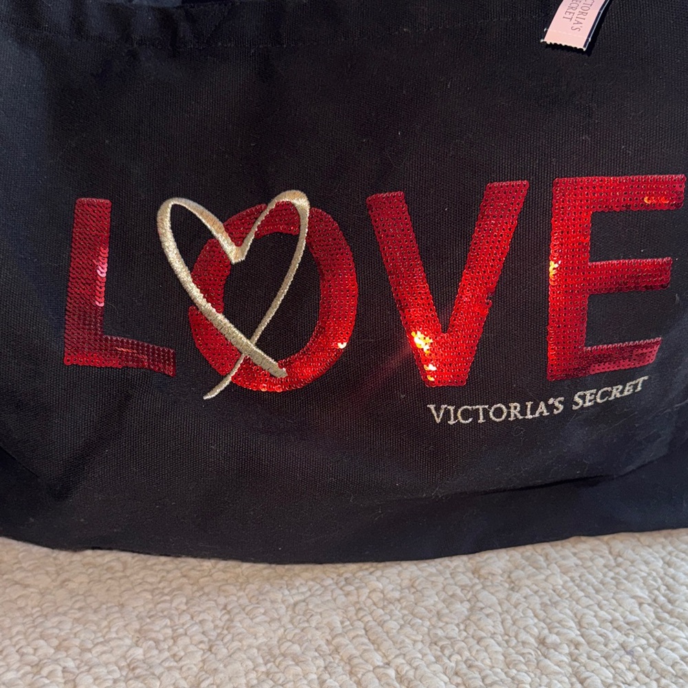 Victoria's Secret Black Tote with Red and Silver Accents - Picture 2 of 9